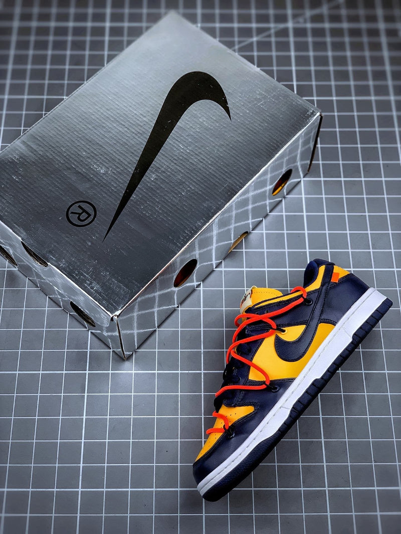 Tênis Nike SB Dunk Low x Off-White University Gold Midnight Navy