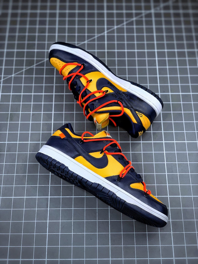 Tênis Nike SB Dunk Low x Off-White University Gold Midnight Navy